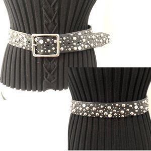 EXPRESS Sz S Studded Bejeweled Black Leather Belt
